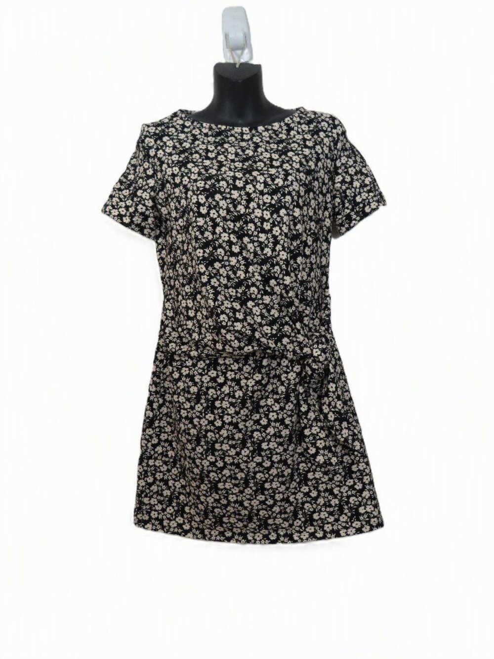 Sezane size XS Floral Faux Wrap T Shirt Dress Short Sleeve Black